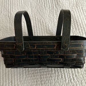 Henn Workshops Basket Green Crackled Christmas Keepsake Handles Hand Crafted